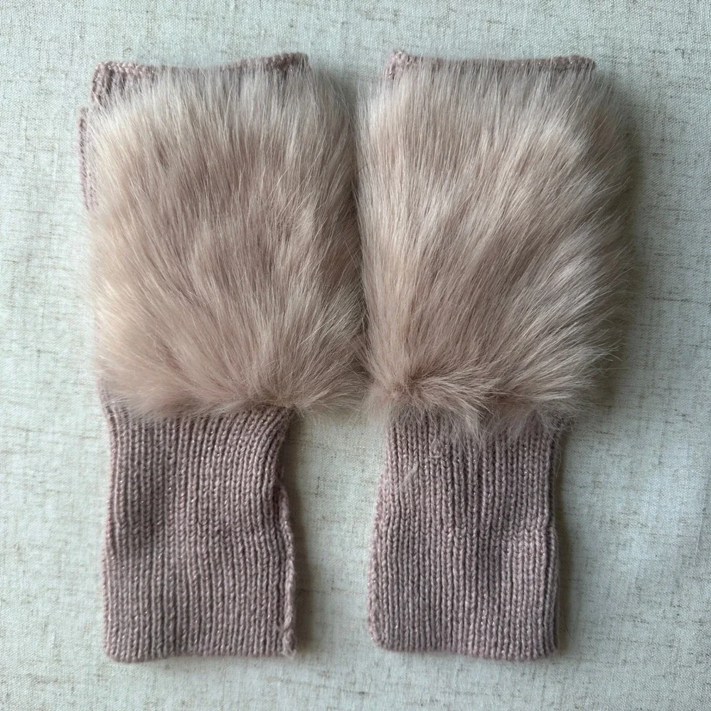 Ted Baker Nude Pink Faux Fur Earmuffs and Unbranded Fingerless Gloves Set